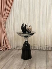 Olympos Dekoratif Parlak Siyah Uzun Model Krom Sehpa 55 cm