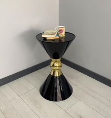 Piramit Dekoratif Siyah Gold Sehpa + Yağmur Dekoratif Siyah Gold Saksı Set