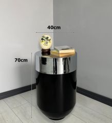 Dekoratif Krom Darbuka Parlak Siyah Sehpa 70cm