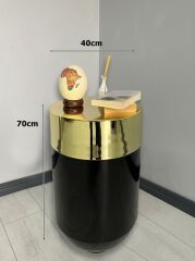 Dekoratif Gold Darbuka Parlak Siyah Sehpa 70cm