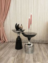 Olympos Dekoratif Parlak Siyah Model Krom Sehpa 50 ve 55 cm