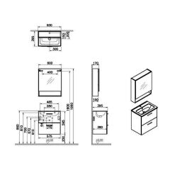 VitrA Mia 60cm Banyo Dolabı Üst Dolap + Alt Dolap + Lavabo Set