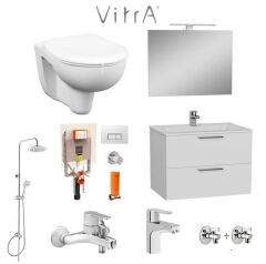 VitrA 80cm Beyaz Banyo Dolabı + Duş Sistemi + Batarya + Arkitekt Klozet Set