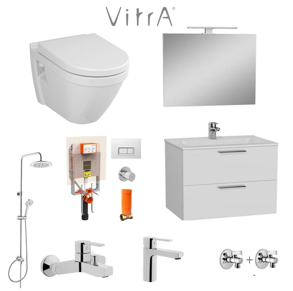 VitrA 80cm Beyaz Banyo Dolabı + Duş Sistemi + Batarya + s50 Klozet Set