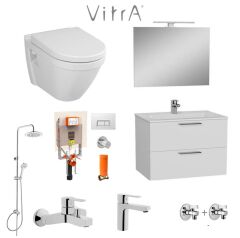 VitrA 80cm Beyaz Banyo Dolabı + Duş Sistemi + Batarya + s50 Klozet Set