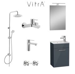 VitrA 40cm Antrasit Banyo Dolabı + Duş Sistemi + Batarya Set