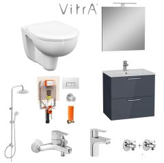 VitrA 60cm Antrasit Banyo Dolabı + Duş Sistemi + Batarya + Arkitekt Klozet Set