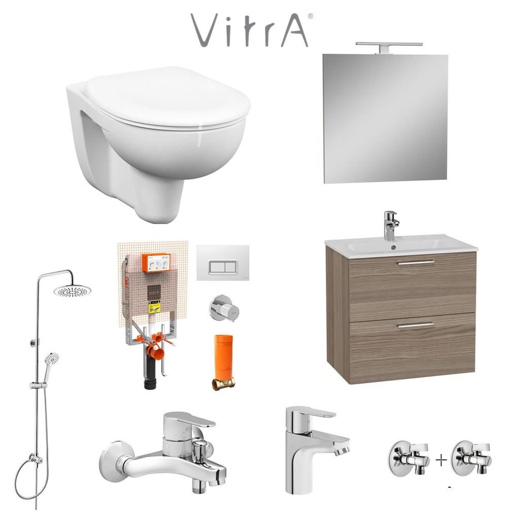 VitrA 60cm Altın Meşe Banyo Dolabı + Duş Sistemi + Batarya + Arkitekt Klozet Set