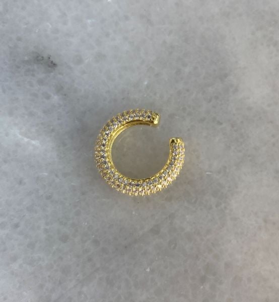 Beyaz Taş Cuff Gold 925 Ayar Gümüş Kıkırdak Küpe