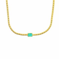 Baget Taşlı Boğumlu Zincir Gümüş Choker