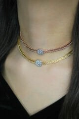 Taşlı Oktagon Çavuş Su Yolu Gümüş Choker