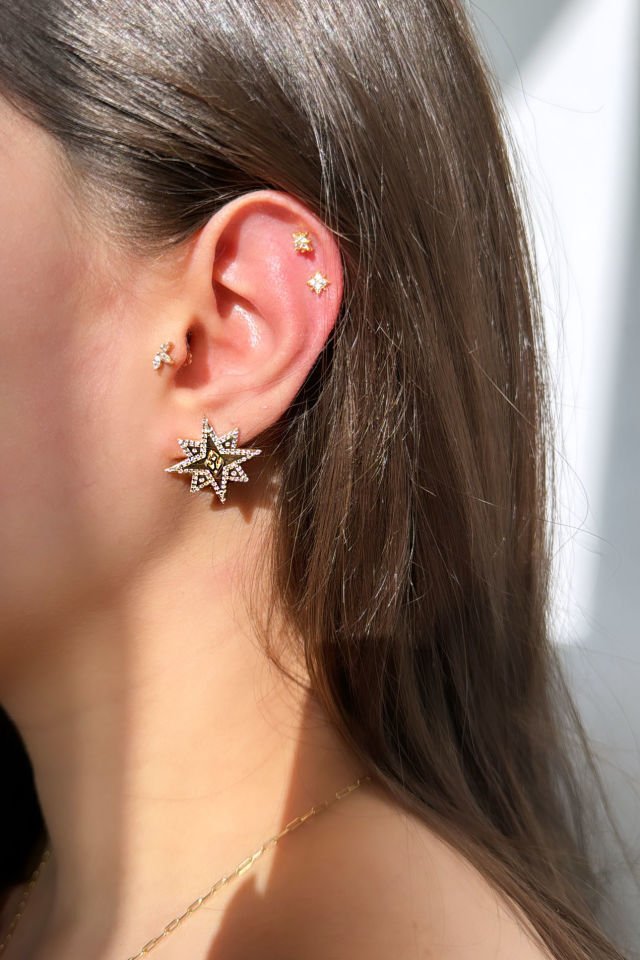 Yıldız Taşlı Tasarım Gümüş Küpe