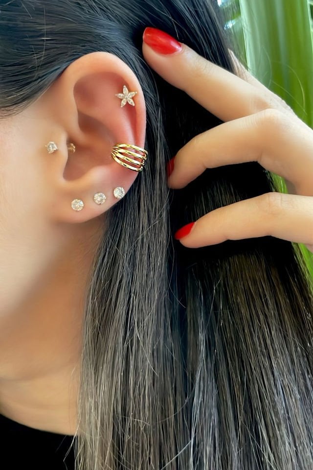 Sarmal Düz Ear Cuff Gümüş Küpe