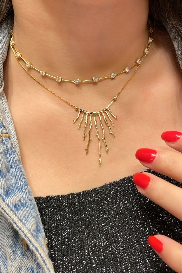Tek Taş Detaylı Choker Gümüş Kolye