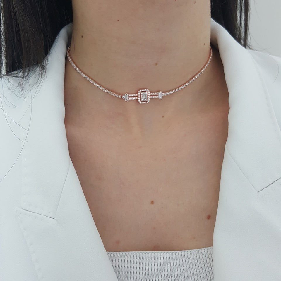 Baget Taşlı Su Yolu Gümüş Choker