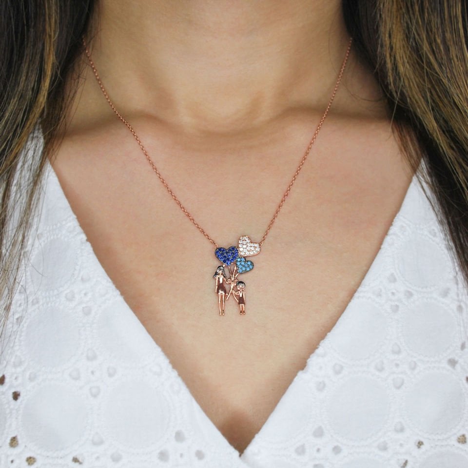 Üçlü Kalp Anne Kız Gümüş Kolye