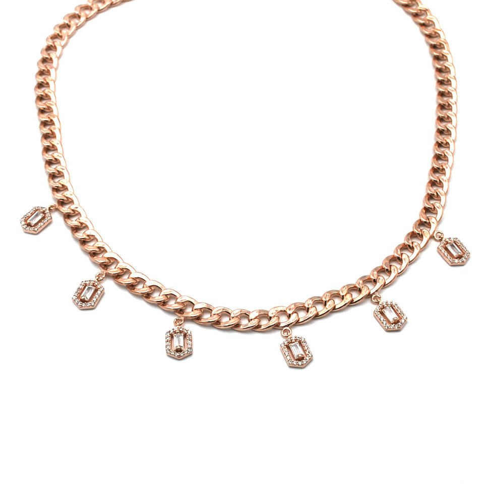 Altılı Baget Taşlı Gurmet Zincir Gümüş Choker