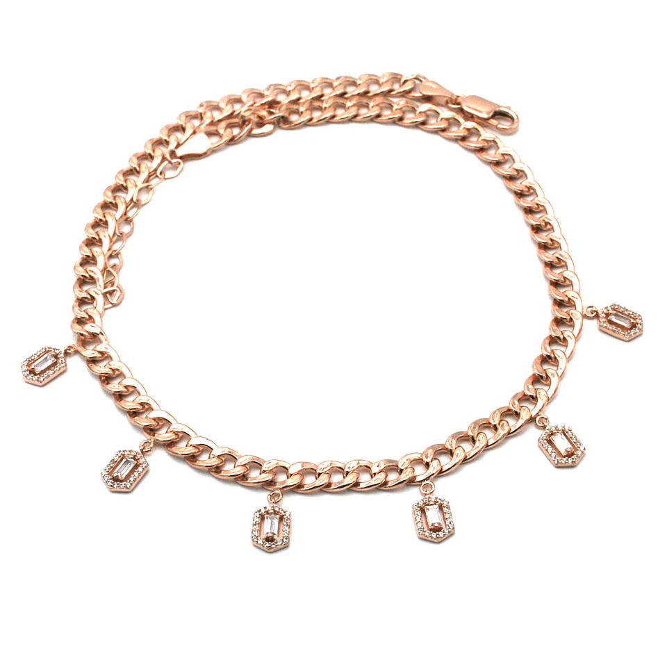 Altılı Baget Taşlı Gurmet Zincir Gümüş Choker