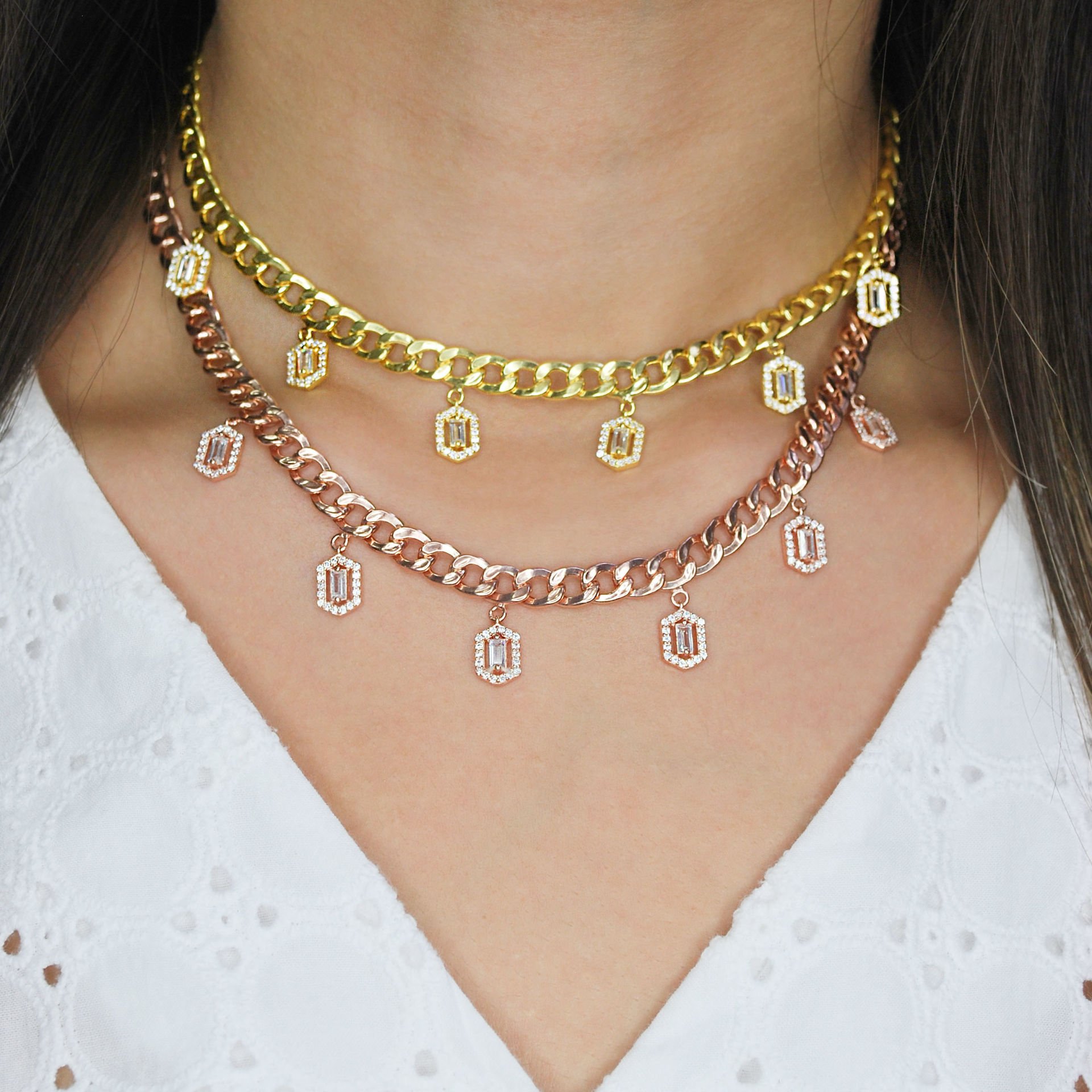 Altılı Baget Taşlı Gurmet Zincir Gümüş Choker