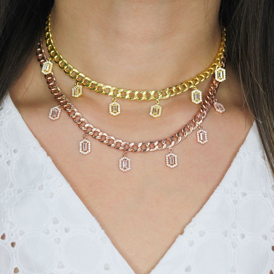 Altılı Baget Taşlı Gurmet Zincir Gümüş Choker