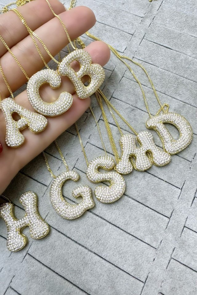 Balon Taşlı Harf Gümüş Kolye