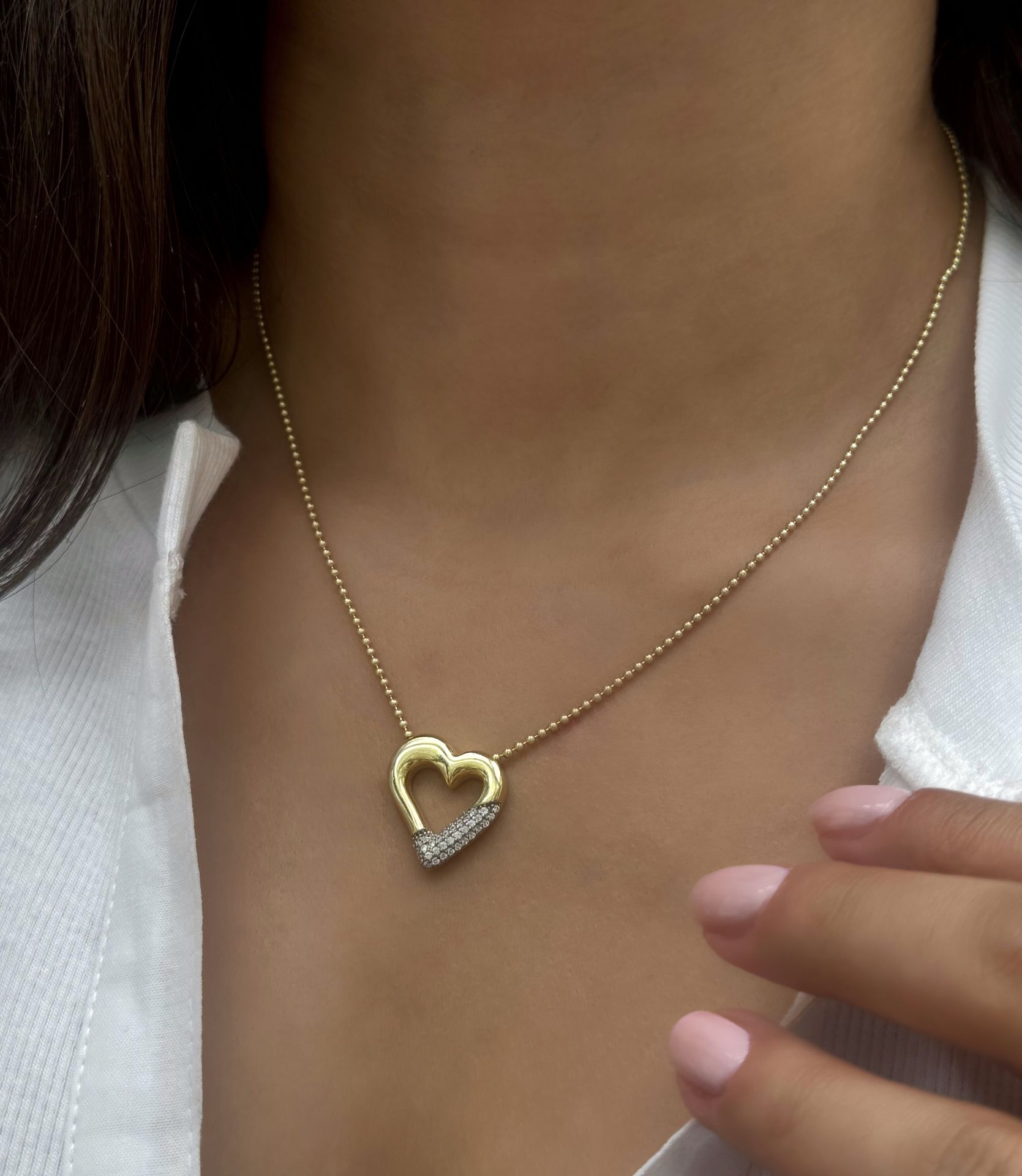 Yarı Taşlı Kalp Gümüş Kolye