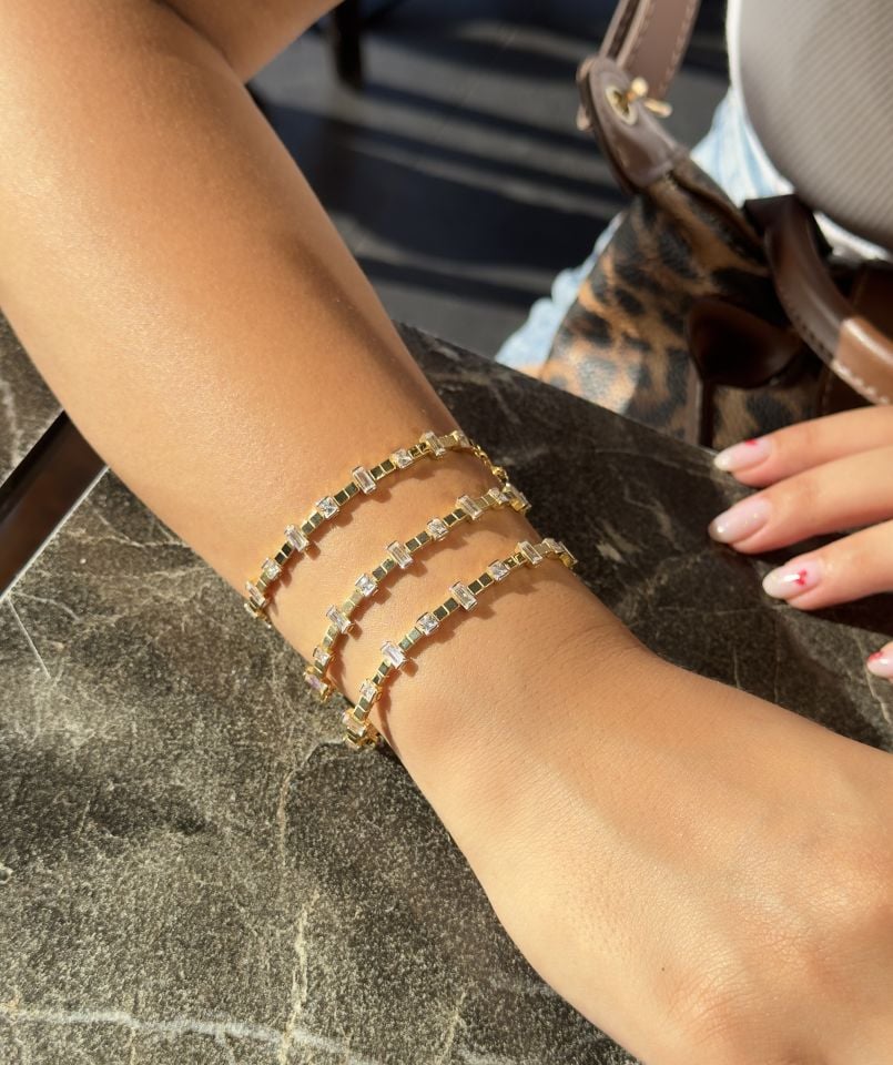 Baget Taşlı Sıralı Gümüş Bileklik