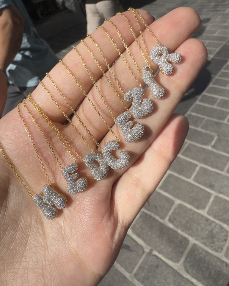 Taşlı Harf Gümüş Kolye