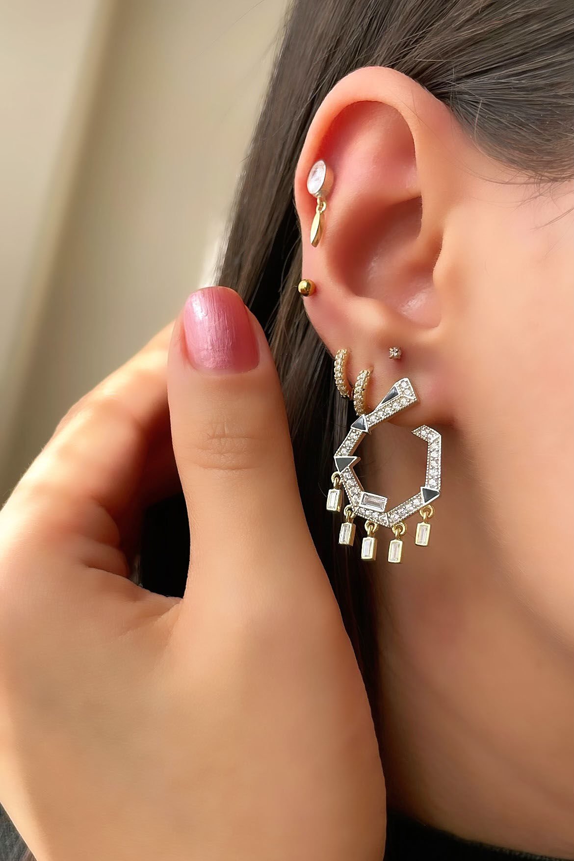 Baget Taş Sarkıtlı Gümüş Küpe