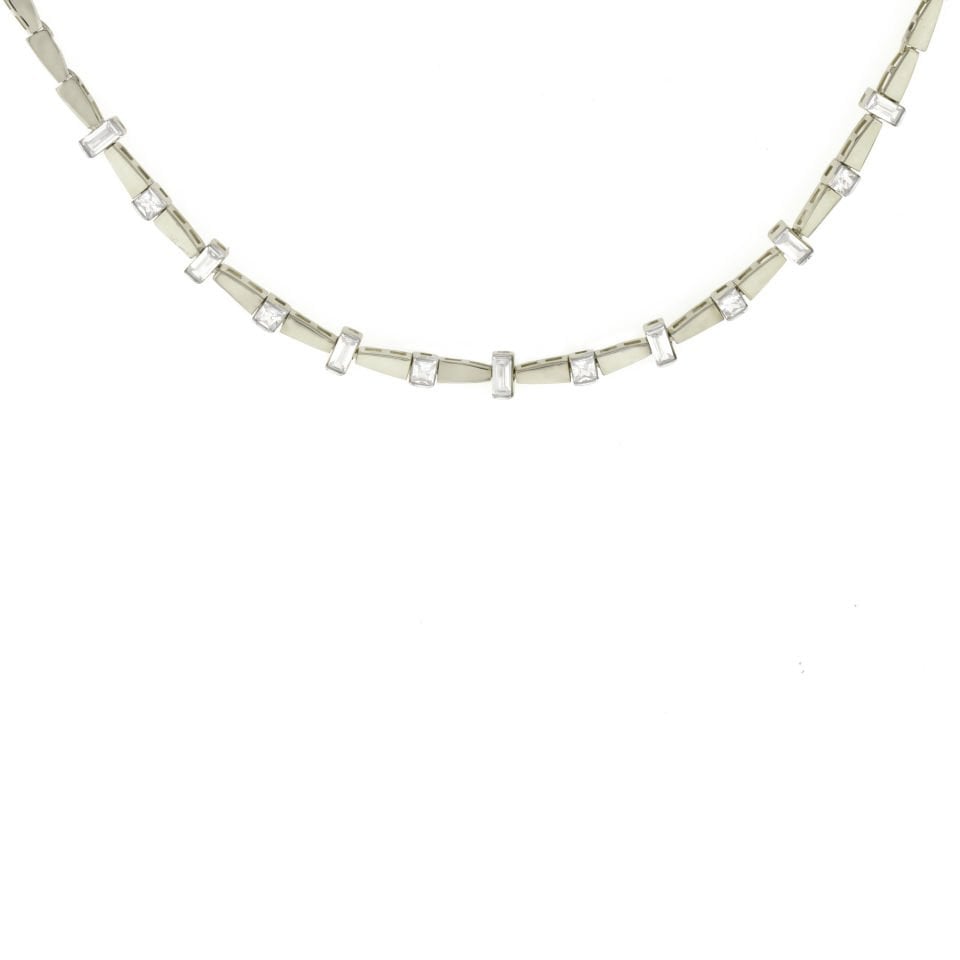 Baget ve Yuvarlak Taşlı Gümüş Choker