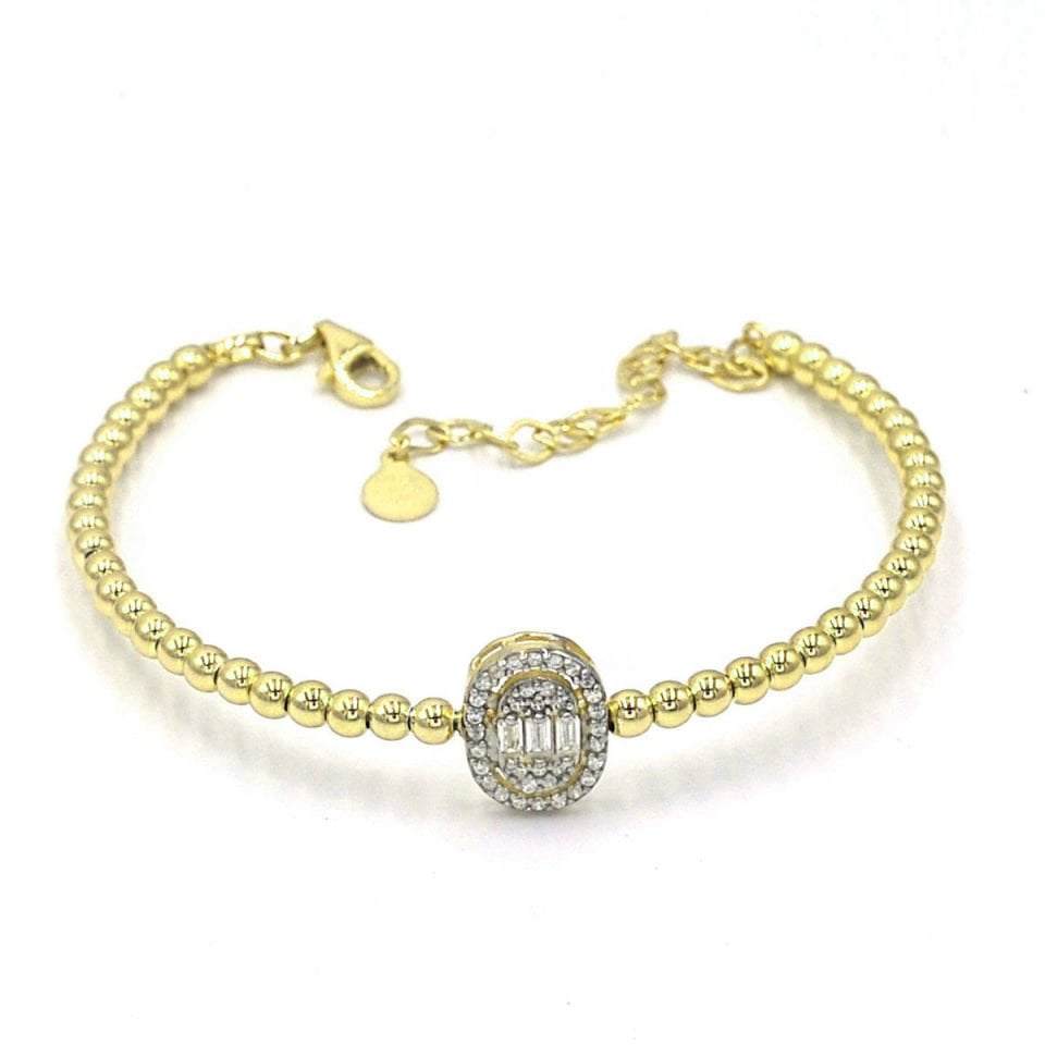 Oval Tasarım Pırlanta Kesim Gümüş Bileklik