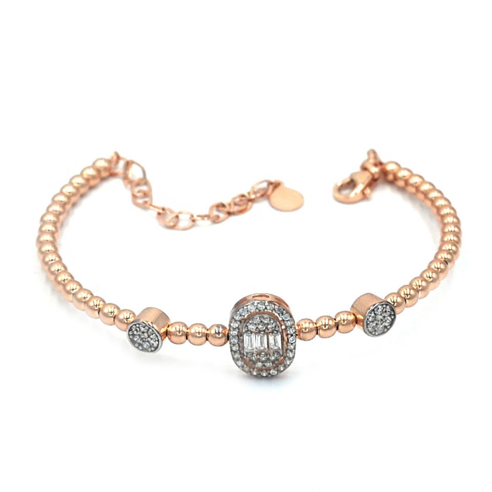 Oval Tasarım Pırlanta Kesim Gümüş Bileklik