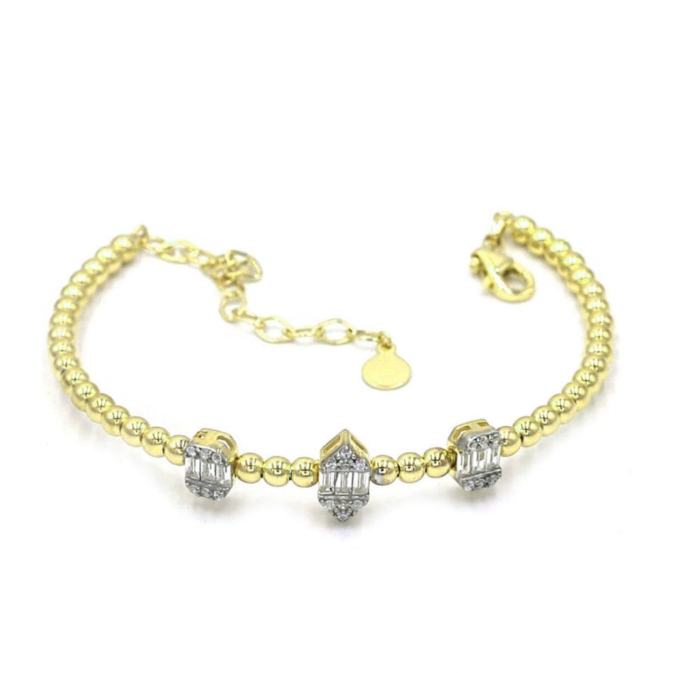 Üçlü Baget Pırlanta Kesim Gümüş Bileklik