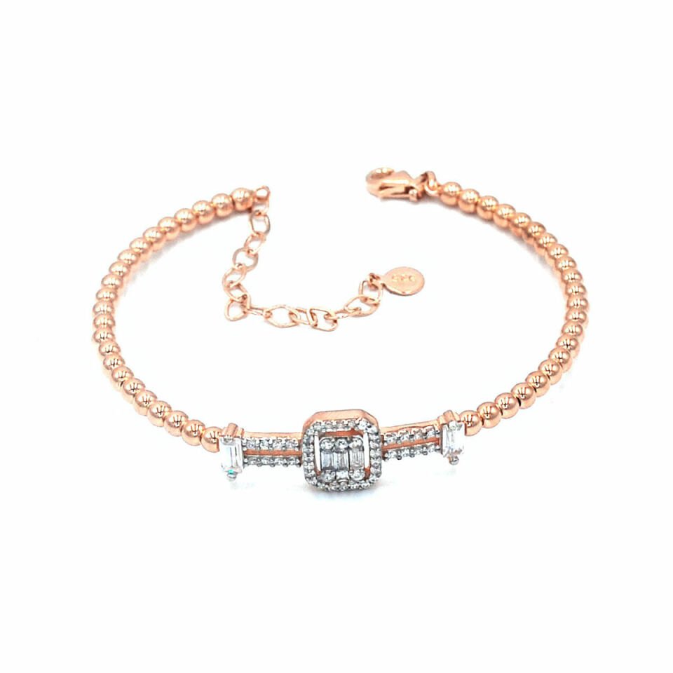 Baget Tasarım Pırlanta Kesim Gümüş Bileklik