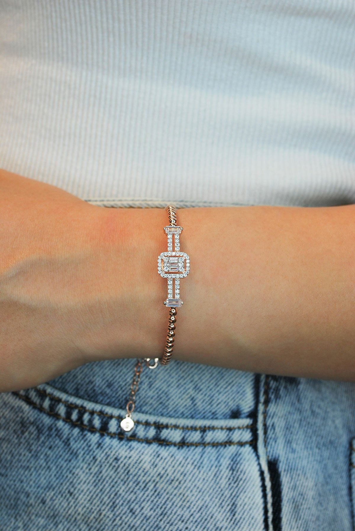 Baget Tasarım Pırlanta Kesim Gümüş Bileklik