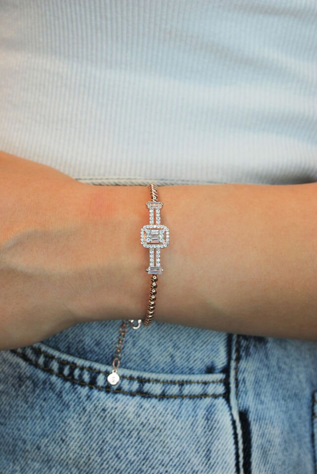 Baget Tasarım Pırlanta Kesim Gümüş Bileklik