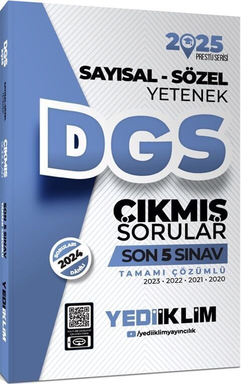 Yediiklim Yayınları 2025 DGS Sayısal Sözel Yetenek Tamamı Çözümlü Son 5 Sınav Çıkmış Sorular