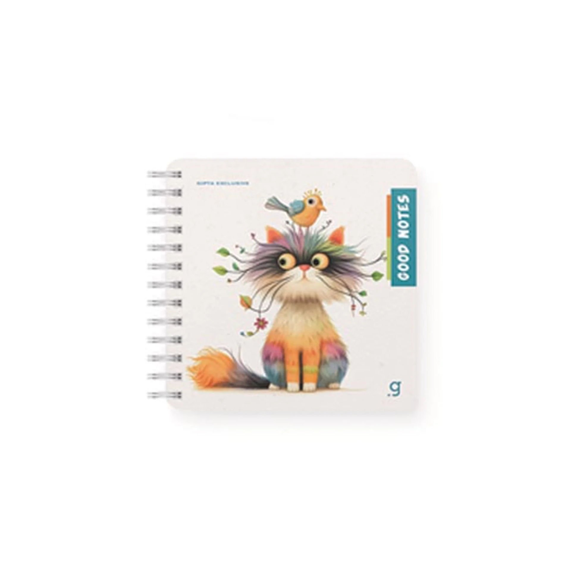 GIPTA Desenli Sert Kapak 16x16 Cm Spiralli Defter 80 Yaprak Çizgili - Kedi