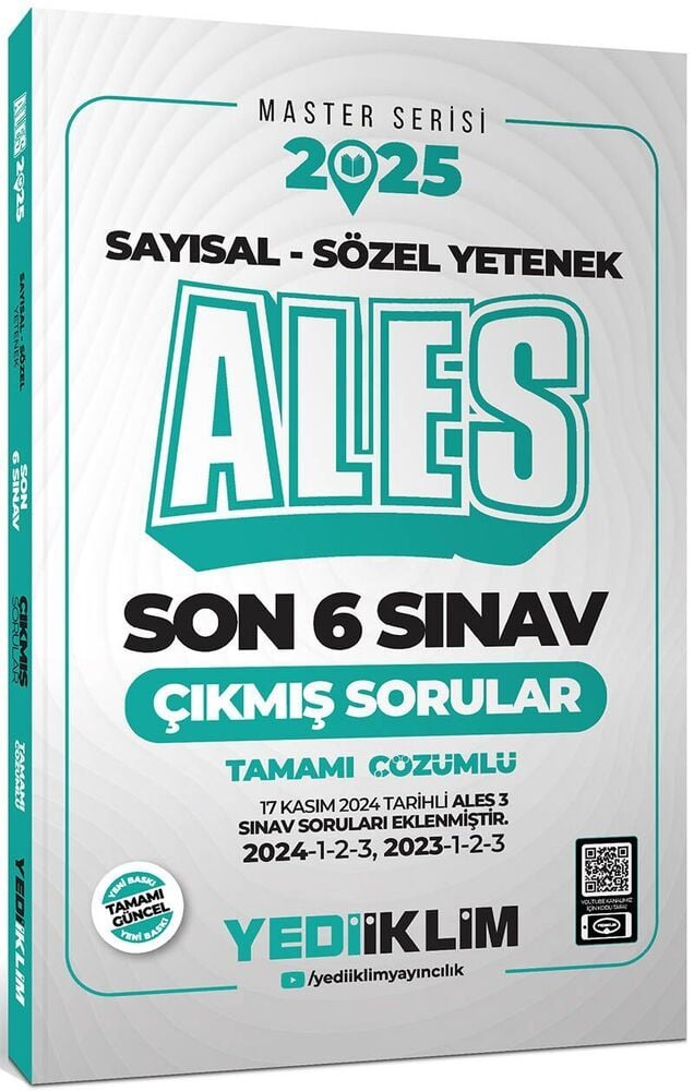 Yediiklim 2025 ALES Master Serisi Sayısal Sözel Yetenek Tamamı Çözümlü Son 6 Sınav Çıkmış Sorular