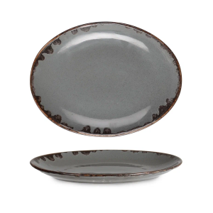 Rinart Porselen Grey Elips Oval Tabak 36x24 cm