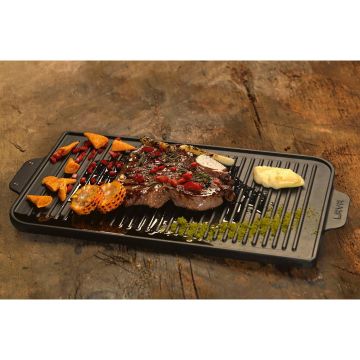 Lava Döküm Dikdörtgen Izgara Çift Yön Hot Plate Döküm Demir Yekpare Çift Kulplu 26x47 cm