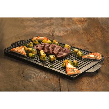 Lava Döküm Dikdörtgen Izgara Çift Yön Hot Plate Döküm Demir Yekpare Çift Kulplu 26x47 cm