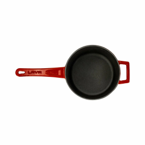 Lava Döküm Yuvarlak Sos Tenceresi Cam Kapaklı - Metal Saplı Glaze Serisi 1,35 lt Kırmızı