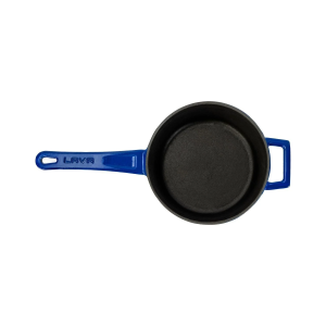 Lava Döküm Yuvarlak Sos Tenceresi Cam Kapaklı - Metal Saplı Glaze Serisi 1,35 lt Mavi