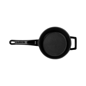 Lava Döküm Yuvarlak Sos Tenceresi Cam Kapaklı - Metal Saplı Glaze Serisi 1,35 lt Siyah