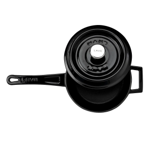 Lava Döküm Yuvarlak Sos Tenceresi Döküm Demir Yekpare Saplı Trendy Serisi 1,35 lt Siyah