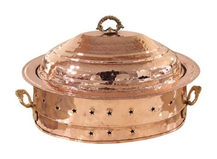 Bakır Dövmeli Mangallı Kebap Sunum Tabakları 32x48 cm