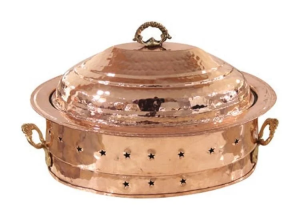 Bakır Dövmeli Mangallı Kebap Sunum Tabakları 32x48 cm