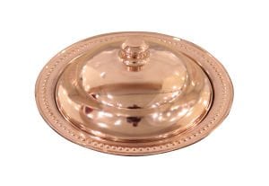 Bakır Yuvarlak Servis Tabağı Kapaklı ⌀26 cm h:4 cm