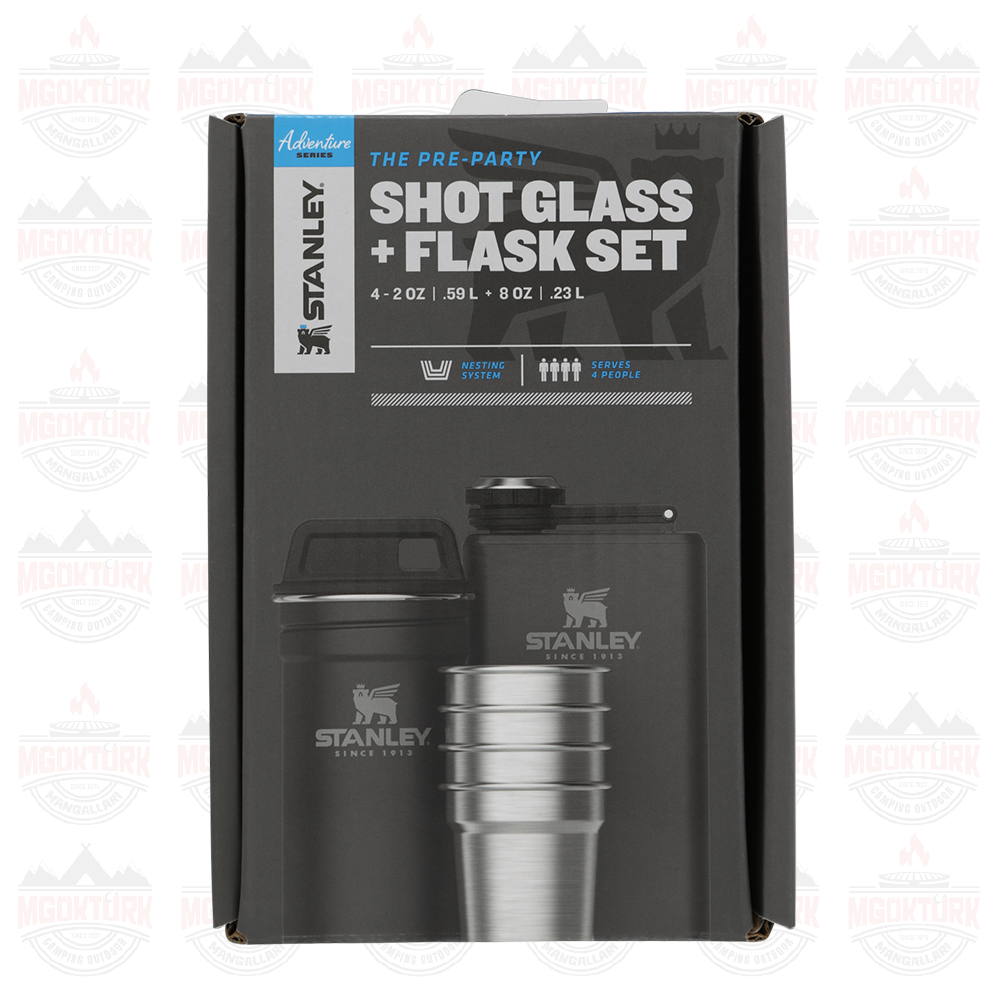 The Pre-Party Shot Glass + Flask Set Matte Black Pebble 10-01883-035 / 6939236348430